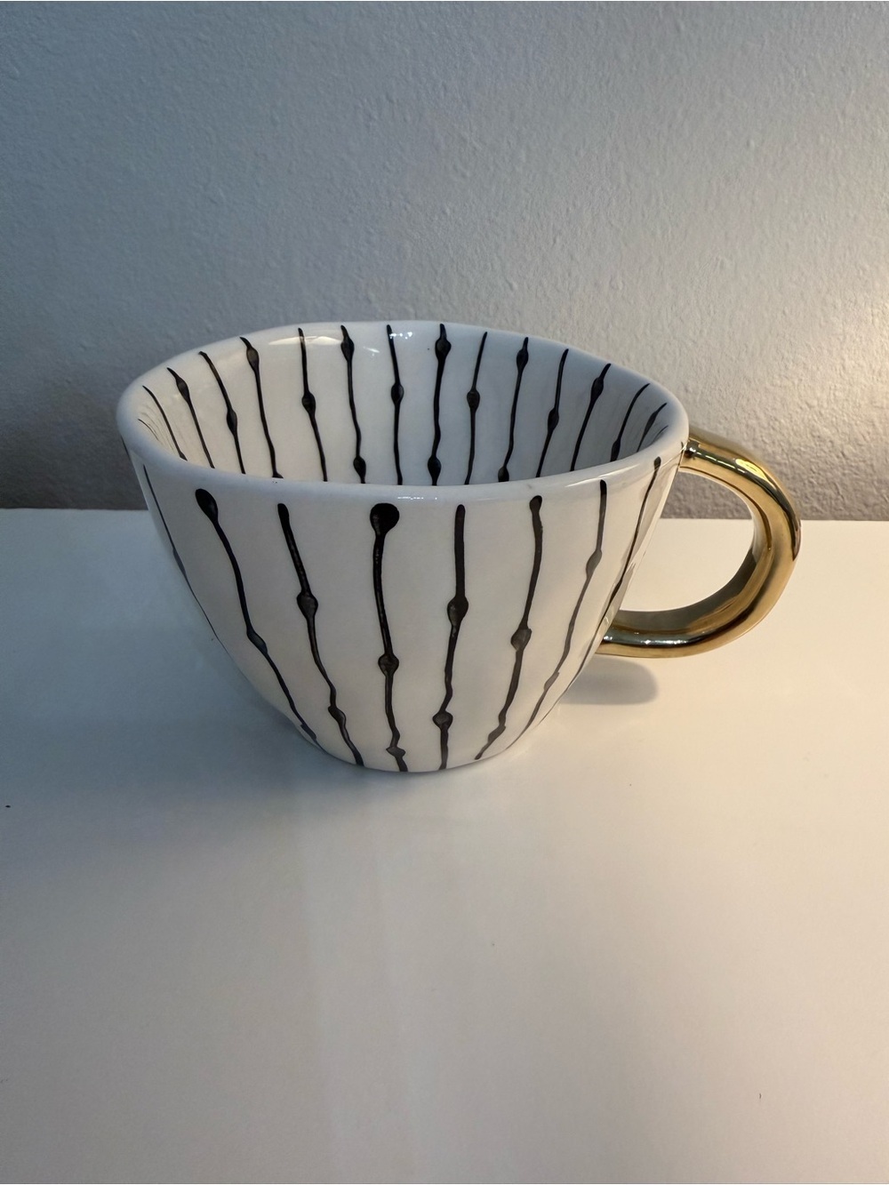 The Old Pottery Company Black White Gold Stripe Coffee Mug Modern Glam Boho Cup - Picture 7 of 7